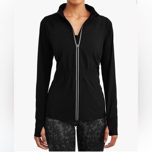 Athleta athletic jacket with reflective strips.  Gathered waist and pockets.